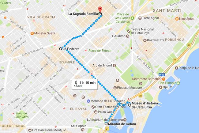 Carte de l’itinéraire à Barcelone